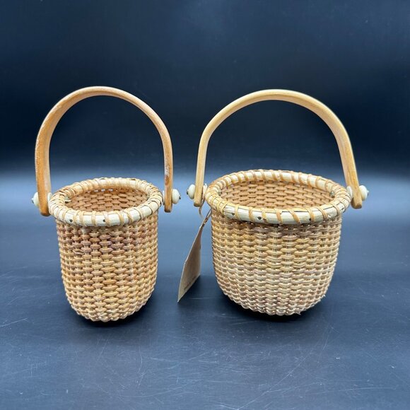 Vintage Nantucket Baskets Handcrafted Woven Swing Handle Set of 2 Boho Farmhouse - Picture 4 of 12